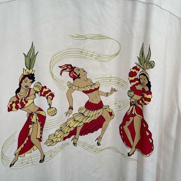 Tommy Bahama Cream Hula Girl Hawaiian Aloha Camp Silk Button Up Shirt 2XL - Picture 6 of 6